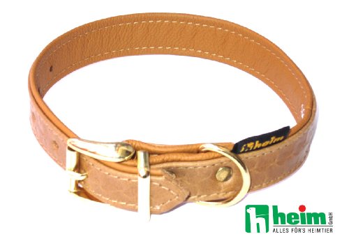 Heim 376830799M Lederhalsband 'Tredi' mit modernen aufgeprägten Narben, 20 mm breit, 30 cm lang, cognac mit gleichfarbiger Unterfütterung