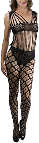 Image of ToBeInStyle Women's Bodystocking Crotchless Peek-A-Boo Fishnet Lace Bodysuit