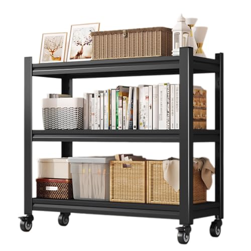 Coolpleasant Scaffale Multifunzione in Metallo,Scaffali Garage con Ruote,Scaffalatura a 3 Ripiani Regolabili,Scaffale Salvaspazio per Officina Cantina Cucina Bagno Camera da Letto,80 x 40x 80cm,Nero