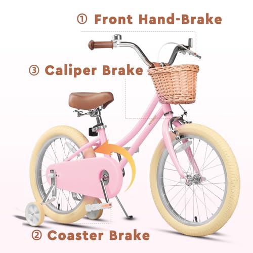Image of Petimini Vintage Kids Bike for Girls, 12-20 Inch Classic Bicycle with Wicker Basket & Bell, High Tensile Steel Frame, Training Wheels (12-18 inch), 85% Pre-Assembled, Retro Bike for Outdoor Riding