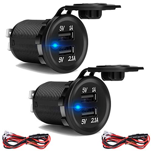 USB Charger Socket - 12v Dual USB Power Outlet 2A/1A Power Adapter for Car Marine Motorcycle ATV RV (Blue)