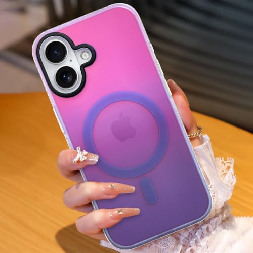Image of AIGOMARA Magnetic Case for iPhone 17, Compatible with Magsafe, Fluorescent Iridescent Case for Women Girls, Shockproof Translucent Matte Protective Cover 6.3 Inch 2025, Blue Purple