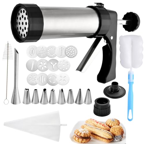 Supkiir Kit de máquina para hacer churros, incluye máquina de acero inoxidable, punta de tubería de churro, bolsa de tubería, relleno fácil de limpiar con cepillo de limpieza para maquina Hacer
