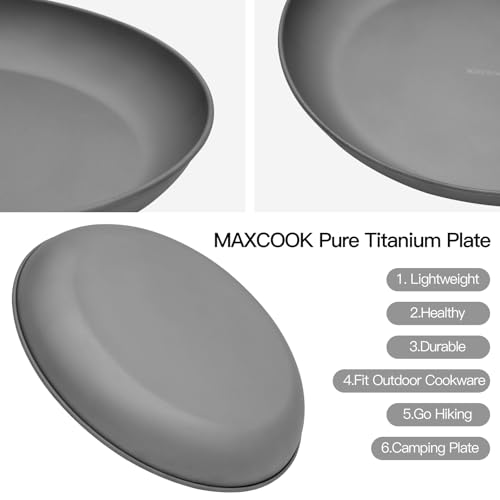 image for MAXCOOK Pure Titanium Camping Plate, 7.68 Inch Ultralight Durable Tita