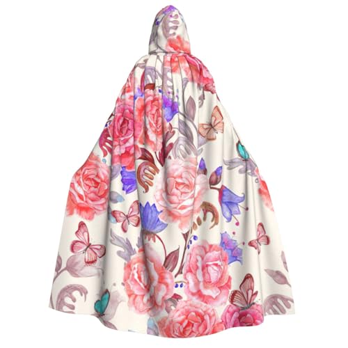Cape à capuche cosplay sorcière avec imprimé fleurs et roses pour Noël