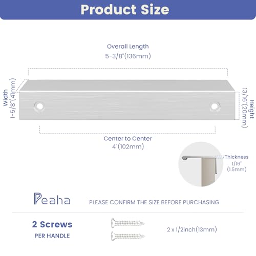Image of Peaha 10 Pack Kitchen Cabinet Handles 4 inch Brushed Nickel Cabinet Pulls | Edge Finger Pulls for Cabinets Silver Drawer Pulls Modern Hidden Aluminum Alloy Dresser Drawer Handles Closet Bedroom