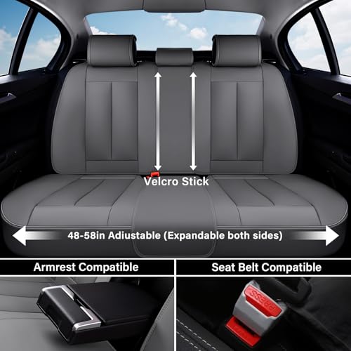 Image of Coverado Car Seat Covers Full Set, Gray Seat Covers for Cars, Automotive Seat Covers, Waterproof Nappa Leather Front Seats and Back Car Seat Protector, Universal Fit for Most Cars SUV Trucks