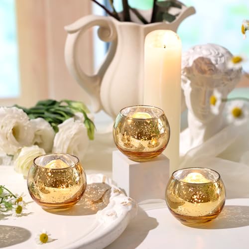 Volens 8541837587 Round Gold Votive Candle Holders, Mercury Glass Candle Holder Set Of 12 thumb #5