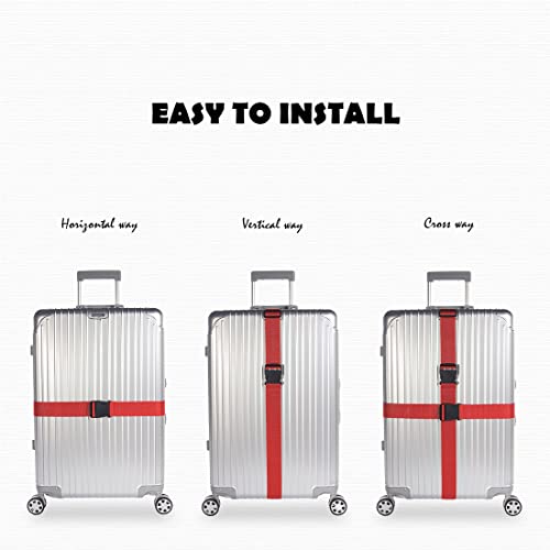 Image of 2pcs 74″x2″Luggage Straps for Suitcases,Adjustable Suitcase Straps and Heavy Duty Strap Buckle Packing Straps Travel Accessories,Red