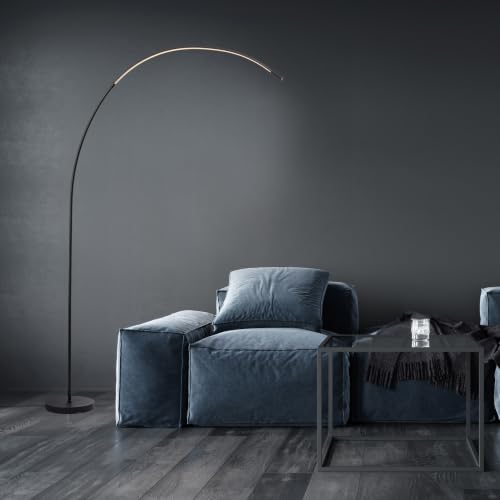 Lightbox LED Bogenstehlampe | 1,7 m Höhe | Stehleuchte mit Kopf-Schalter, dimmbar (CCT) | LED Lampe (1440 lm, 18 W) | Standleuchte auch als Schlafzimmer, Büro und Flur Lampe | aus Metall in Schwarz