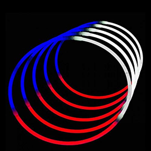 Lumistick 24 Inch Glow Sticks Necklaces Tri-Color | Bendable Necklace for Night Party | Kids Safe & Non-Toxic Illuminating Necklet | Light Up Neon Jewelry (Red White and Blue, 100 Glow Sticks)
