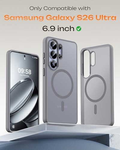 Image of TOCOL for Samsung Galaxy S26 Ultra Case, Compatible with Magsafe, Built-in Magnets, Drop Protection, Slim Translucent Matte for S26 Ultra Phone Case 6.9 inch (Gray)