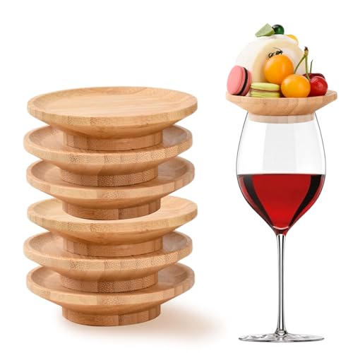 Generisch Accesorio para copas de vino, decoración para mesa de charcuterie, evita salpicaduras de vino tinto, decoración para copas de vino de bambú, posavasos para platos de aperitivos y postres (6