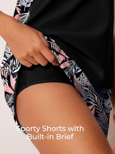 Image of Summer Mae Blouson Tankini Swimsuits for Women 2026 Tummy Control Two Piece Bathing Suits with Sporty Pockets Swim Shorts