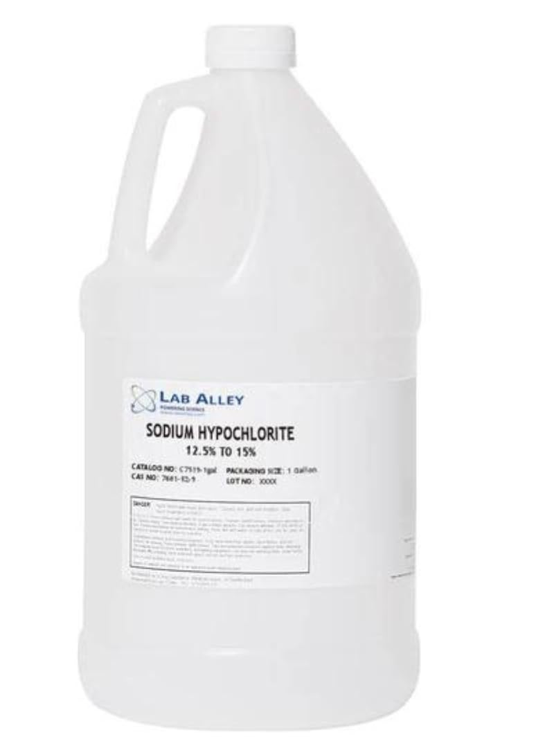 Sodium Hypochlorite 12.5% Solution, Ideal for Treating Swimming Pools and for Power Washing - 4 Gallons (4 x 1 Gallon Case)