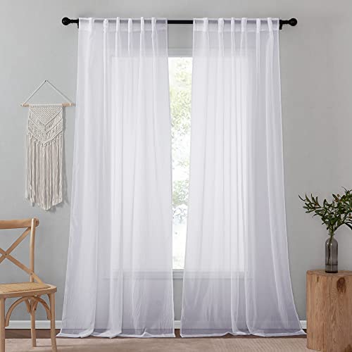 NICETOWN White Sheer Curtains Voile Draperies Rod Pocket & Back Tab Crushed Sheer Window Treatment Voile Curtain Panels for Living Room (1 Pair, 52 Wide x 84 inch Long)