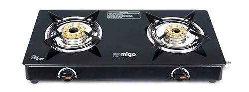 Impex Migo 2 Burner Gas Stove LINEA 2B Toughened Glass Top, Manual Ignition LPG Gas Stove, Strong Metal Body, ISI Certified, 1-Year Warranty, Black, 2 Burner