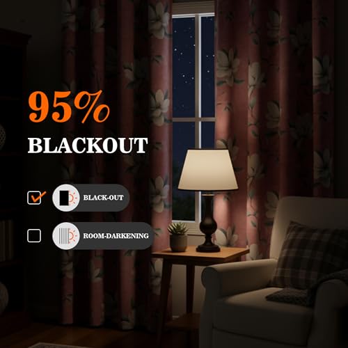 Image of MYSKY HOME Floor to Ceiling Floral Blackout Curtains 96 Inches Long 2 Panels Set for Girls Room - Black Out Thermal Insulated Energy Efficient Cute Spring Flower Printed Grommet, 52 inchW Each Panel, Pink