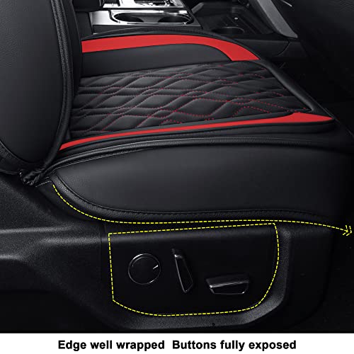 Image of LUCKYMAN CLUB F150 Front-only Seat Covers J03-Q3 with Waterproof Faux Leather, Fit 2015-2025 Ford F150 and 2017-2025 F250 F350 F450 (Front only, Black-Red)