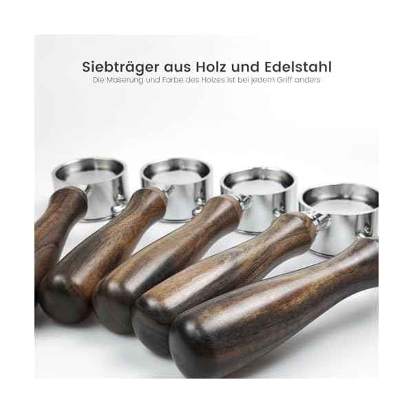 HOLIHOKY Bodenloser Siebträger 54mm mit Edelstahl 304 Dosierring, Espresso Sage Siebträger Kompatibel mit Breville Barista Pro Express 870/878/880, Bottomless Portafilter 54mm mit Holzgriff – Bild 4