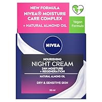 NIVEA Nourishing Night Cream 50ml | With Almond Oil, Shea Butter & Provitamin B5 | Nourishing Face Moisturiser | For Dry & Sensitive Skin | 24-Hour Intensive Moisture | Lightweight Formula