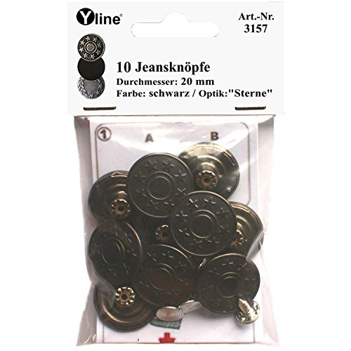 Yline 3157 Lot de 10 boutons en métal pour jeans Noir 20 mm Cover