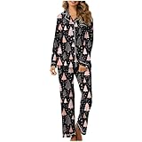 Christmas Printed Pajamas for Women Fashion Long Sleeve Lapel Shirts Pants Pajama Sets Casual Home Button Sleepwear