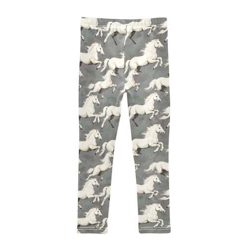 Girls Leggings White Horses Animal Soft Toddler Leggings for Girls Kids Pants Size 4T-10T2