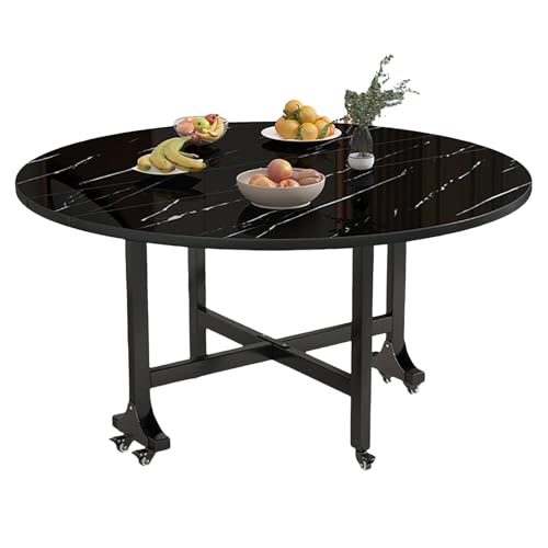 Mesa de comedor plegable con ruedas, multifunción, extensible, redonda, para espacios pequeños, color negro.