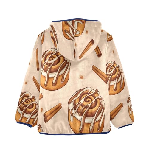 Cinnamon Rolls and Sticks Pattern Toddler Fleece Jacket Girl Boys Hooded Fleece Jacket Coat Warm Outwear Zip-up 3-10T2