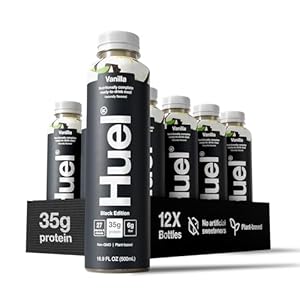 Huel Black Edition Ready-to-Drink, Vanilla Meal Replacement Drink, 35g High Protein, 27 Vitamins and Minerals, Vegan, Gluten Free, Plant Based, High Fiber, Low Sugar, 16.9 Fl Oz (12 Pack)