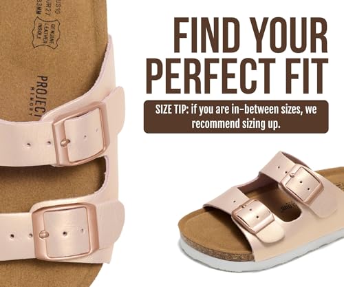 Image of Project Cloud Kids Sandals 100% Genuine Leather - Natural Cork Footbed Non-Slip Slides for Kids - Lightweight Boys & Girls Sandals - Water-Resistant Girls & Boys Sandals