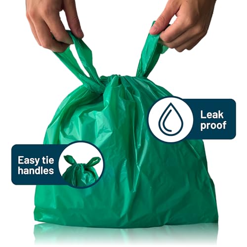 PWgoods 100% Recycled Plastic Carrier Bags, Green, Large 11 x 17 x 21, Heavy Duty 22mu, 100 Pack, Easy Tie Handles - Image 4