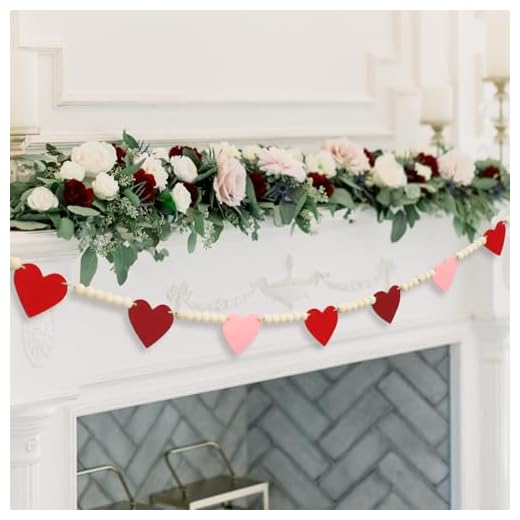 DAZONGE Valentines Day Decorations, Wood Bead Garland with Felt Hearts for Valentine Decor, Red and Pink Farmhouse Valentine’s Day Banner for Wedding, Anniversary Decorations