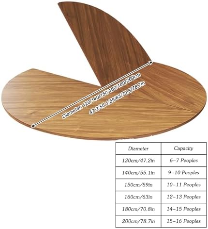 Round Folding Table Top 120-200cm | Portable Wood Table Top for Kitchen & Patio | Storable Dining Table with Durable Metal Hardware