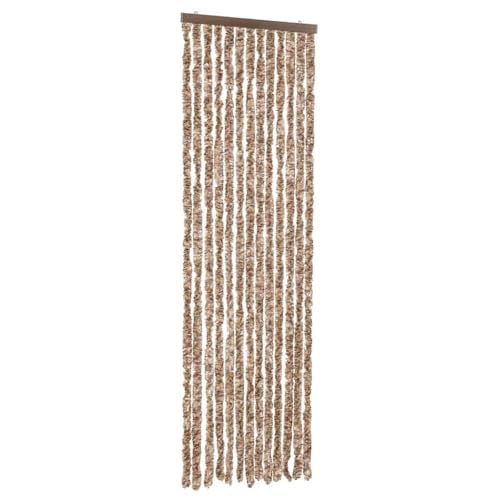 vidaXL Rideau Anti-Mouches, Store Anti-Insectes avec Crochet, Rideau de Porte Longueur et Largeur Réglables, Beige et Marron Foncé 56x185 cm Chenille