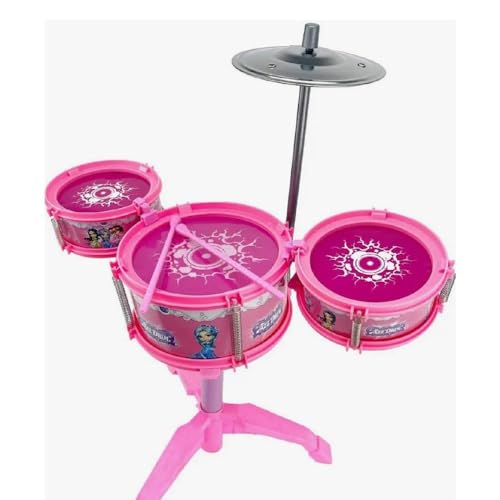 Mini Bateria Infantil Rosa Com 3 Tambores Pop Star Jazz Drum