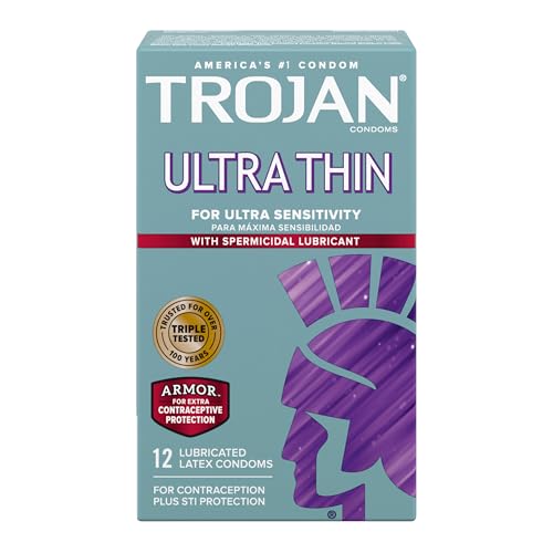 TROJAN Ultra Thin Condoms Spermicidal, 12 Count