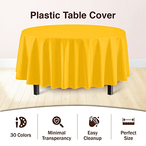 Image of Party Solids Yellow Round Plastic Tablecloth - 84 Inch, Pack of 24