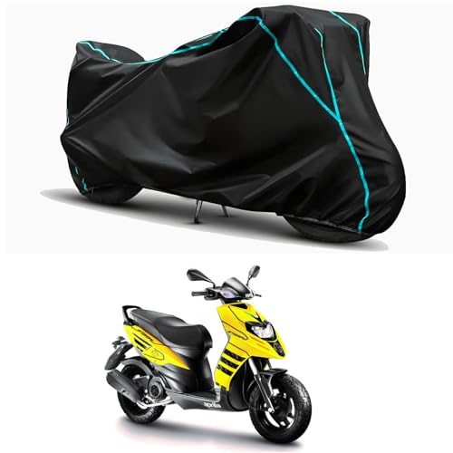 Image of Waterproof Bike Body Cover Compatible for | Aprilia Storm 125 | Taffeta Fabric, Sky Piping Design, Bottom Elastic Fit | Dustproof, Sun UV & Rain Protection for All Weather.