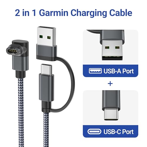 Image of Itramax 2-in-1 Type-C Charging Cable for Garmin Watch 4FT 2-Pack,Charger Cord for Fenix 8 E 7 7X 7S Sapphire Solar 6 6X 6S 5X 5S 5 Plus,Forerunner 970 965 955 265 255 170 Music 165 45,Instinct 3 2 2S