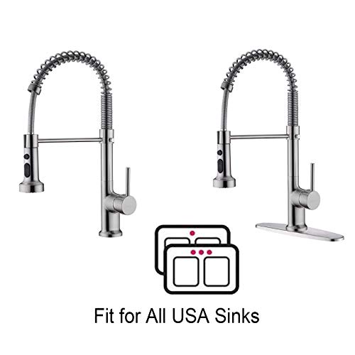 Delle Rosa Kitchen Faucet, Commercial Kitchen Faucet, Modern Single Handle 360 Degree Swivel High Arch Pre-rinse Farm Kitchen Faucet with Deck Plate, Brushed Nickel - Thumbnail 4