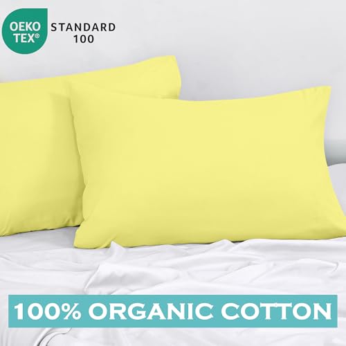 Image of ROYALE LINENS 300 Thread Count 100% Long Staple Combed Cotton Pillowcases Set of 2 - Ultra Soft - Queen Bed Pillow Cover - 20 inchx30 inch -Breathable, Cool & Crisp Percale Yellow Pillow Cases (Queen, Yellow)