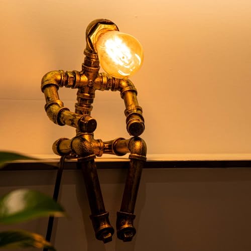Image of Steampunk Table Lamp, Vintage Industrial Metal Robot Table lamp, Water Pipe Table Lamp, Steam Punk Pipe Lamp Style Desktop Light for Bar Cafe Desktop Room Decoration