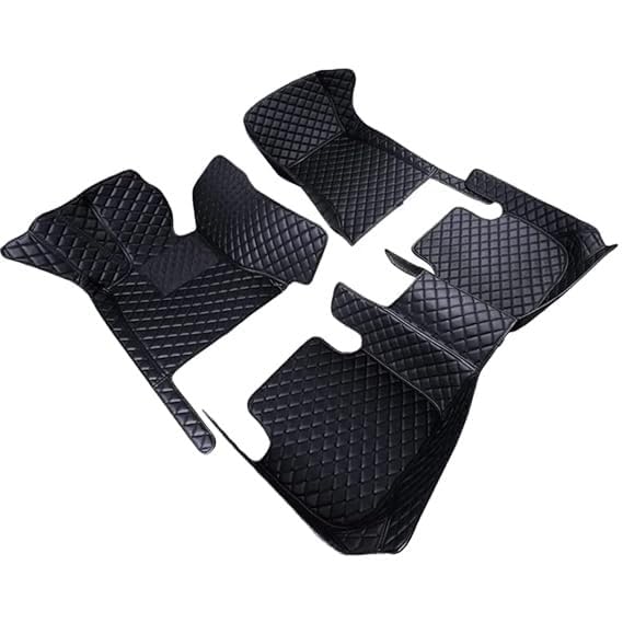 Image of 7D Car Floor Mat Compatible for La.nd Ro.ver Defender 5 Seater | Luxury Leatherette with Grass | Waterproof & Washable | Complete Set | Color - Full Black