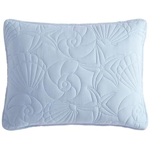 CARIBBEAN JOE King Outlined Shell 3-Piece Quilt Set, Coastal Beach Design Bedding, Blue - Image 3
