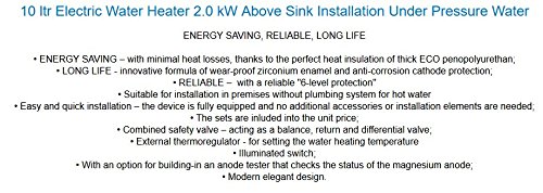 Warmwasserspeicher/Boiler Eldom 72325NMP druckfest Übertisch 10L