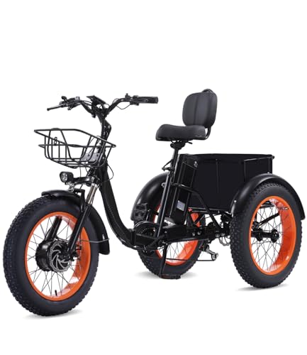 NOMIGO Elektro-Dreirad für Erwachsene, faltbares E-Trike mit 48V 15Ah Akku, 20×4,0 Zoll Fatbike-Reifen, 7-Gang-Schaltung, 3 Fahrmodi, Front- und Heckkorb, Schwarz