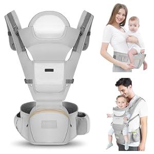 Purecas Babytrage 6 in 1, Babytrage Neugeborene ab Geburt, für Babys Kleinkinder 0-36 Monate, Weich Atmungsaktiv, Baby Trage Ergonomische mit Hüftsitz, Geeignet für alle Jahreszeiten (Hellgrau)