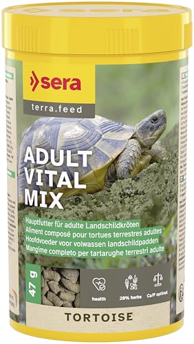 sera Tortoise Adult Vital Mix 250ml (47g) | Hauptfutter für Landschildkröten & Herbivore Reptilien | Pflanzliches Schildkrötenfutter | 20% Kräuter | Schildkröten Zubehör | Schildkröten Futter